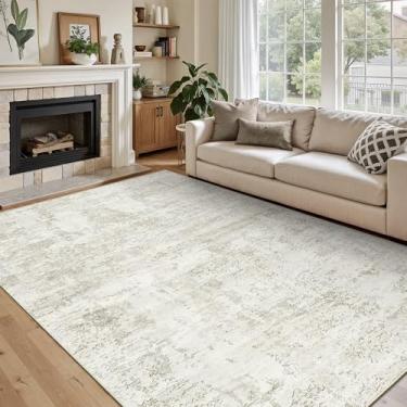 Imagem de Art&Tuft Tapete lavável, tapete antiderrapante para área abstrata, tapetes resistentes a manchas para sala de estar, tapete dobrável lavável na máquina (1,8 m x 2,5 m, bege)