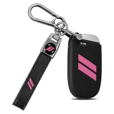 Imagem de REMOCH Capa para Dodge Key Fob com chaveiro para Dodge Charger Challenger Dart Durango Journey controle remoto de substituição 3, 4, 5 botões, porta-chaves (rosa, 1 peça)