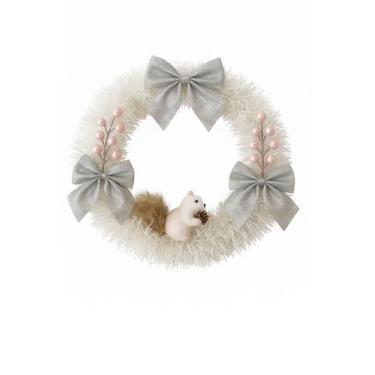 Imagem de Guirlanda De Natal Branco Com Esquilo Neve Decorar Porta - TeAmo