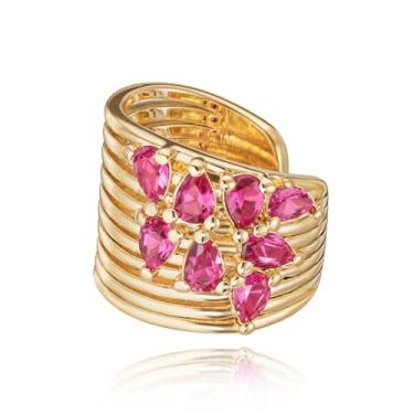 Imagem de DREMMY STUDIOS Ear cuff não perfurado para mulheres | Argola aberta de pérola rubi vermelha banhada a ouro 14K com zircônia cúbica sem piercing | Brinco falso de cartilagem com clipe para presente