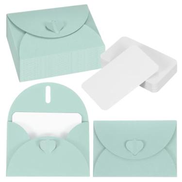 Imagem de PATIKIL Conjunto de 50 mini envelopes com fecho de coração, cartões de 10,4 x 7,6 cm em branco com envelopes para presente convite de casamento, formatura, feriado, dia de Ação de Graças, Natal, azul