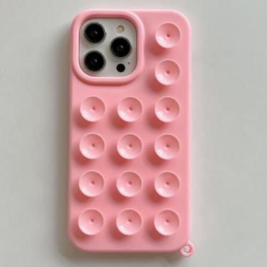 Imagem de Capa de celular Suckers à prova de choque e criativa para iPhone 16, 15, 14 Plus, 13, 12, 11 Pro Max, macia, líquida, silenciosa, com ventosa, rosa, para iPhone 16ProMax