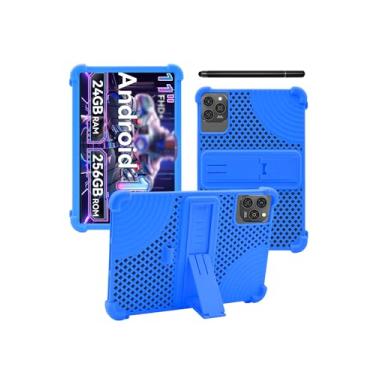 Imagem de Capa para tablet KINGRID W90 11 polegadas Android 15, design WUNIAK oco nas costas, dissipação de calor, à prova de choque, leve, suporte ajustável, capa de silicone e capa macia para crianças, azul