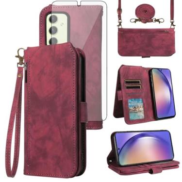 Imagem de Asuwish Capa de celular para Samsung Galaxy A54 5G carteira celular com protetor de tela de vidro temperado alça transversal alça flip zíper suporte para cartão de crédito A545G A 54 54A 4G G5 SM