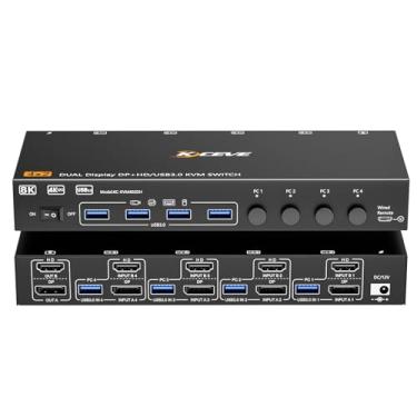 Imagem de 4 computadores, 2 monitores DP+HDMI KVM Switch