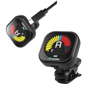 Imagem de VEDO Afinador Recarregável para Guitarra, Violão, Baixo, Ukulele e Violino - Display LCD de Alta Precisão, Bateria de Lítio com 20 Horas de Duração, Modo Cromático, Cabo USB Tipo-C Incluso (1)