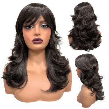 Imagem de Peruca lisa super repicada com franja 40cm castanho escuro