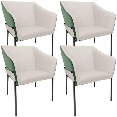 Imagem de Kit 4 Cadeiras Para Sala de Jantar Estar Living Olívia L02 Linho Cru Couríssimo Verde - Lyam Decor