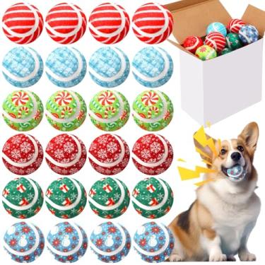 Imagem de Sosation Pacote com 24 bolas de tênis de Natal para cães, 5 cm, brinquedo interativo de busca, não tóxico, durável, para uso ao ar livre, pequenos brinquedos para mastigar filhotes para dentição