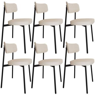 Imagem de Kit 06 Cadeiras Estofada Para Sala de Jantar Astrid Preto C01 Linho Palha - Lyam Decor