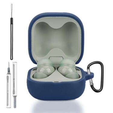 Imagem de Capa para Sony LinkBuds Fit, capa protetora completa de silicone para Sony LinkBuds Fit WF-LS910N, com chaveiro, cordão e kit de limpeza, LED frontal visível, azul marinho