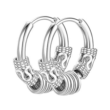 Imagem de Rockyu Brincos masculinos de argola de cobra de aço inoxidável gótico punk escama de dragão brincos de cartilagem com detalhes de anel para orelha e nariz