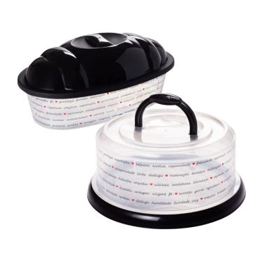 Imagem de Kit Café da Manhã Boleira com Alça e Porta Pão Tampa Preta Plasútil 3480-4422