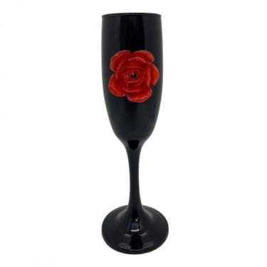 Imagem de Taça pomba gira negra com rosa vermelha 20 cm 300 ml vidro