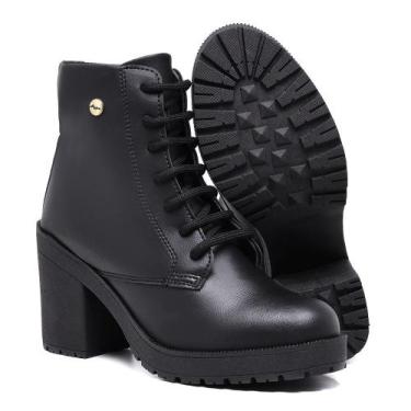 Imagem de Bota Feminina Coturno Tratorado Salto Médio Grosso Zíper Preto - Hype,