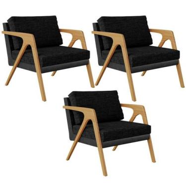 Imagem de Kit 03 Poltronas Decorativas Sala Estar Pietra L02 material sintético 