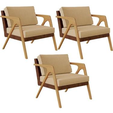 Imagem de Kit 03 Poltronas Decorativas Pietra L02 material sintético Marrom Linh