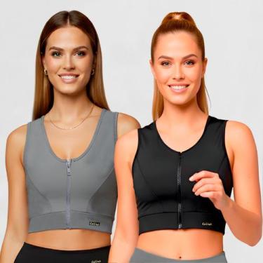 Imagem de Kit 2 Top fitness feminino zíper treino sustentação P ao GG - Catwalk,