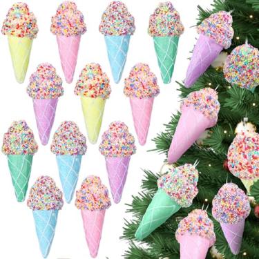 Imagem de Vercraft Conjunto de 12 peças de enfeites de cupcake para pendurar árvore de Natal de espuma e cupcake pastel mini enfeites de sobremesa para decoração de árvore de Natal suprimentos de festa (sorvete