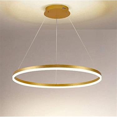 Imagem de Lustre LED para restaurante com escurecimento, anel minimalista, dourado, redondo, acrílico, luzes pendentes, sala de estar, alumínio, controle remoto, lâmpada de teto, decoração moderna