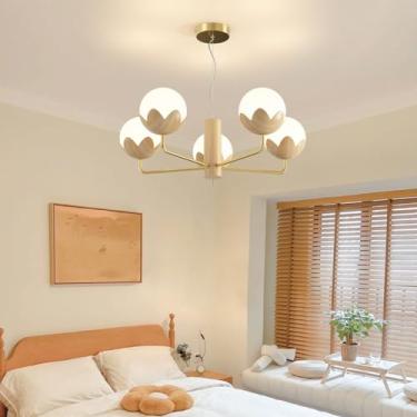 Imagem de Luminária pendente LED de madeira para mesa de jantar, luminária suspensa moderna com altura ajustável, regulável com controle remoto, sala de jantar, escritório, cozinha, sala de estar, lum