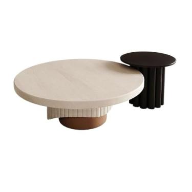 Imagem de Mesa de centro de design simples, mesa de centro redonda criativa de madeira maciça moderna e minimalista, design leve e luxuoso para sala de estar, mesa lateral minimalista para sala de estar (preto)