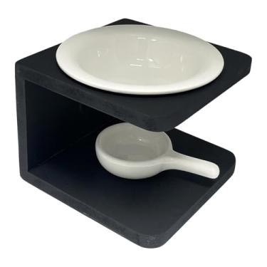 Imagem de IEUDNS Queimador de óleo essencial de cerâmica, forno, porta-velas Tealight, aquecedor de derretimento, para SPA, Branco Preto