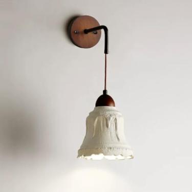 Imagem de Luminária de parede de madeira retrô, luminária de parede de cimento vintage, luminária rústica de parede de concreto Wabi Sabi, luminária de decoração de fio de madeira maciça nórdica moder