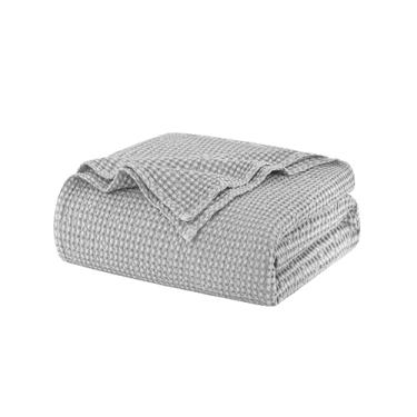 Imagem de Talasily Cobertor 100% algodão king size para cama - roupa de cama leve e respirável para todas as estações - Cobertor de trama waffle macio, lavável na máquina, cinza, 272 x 232 cm