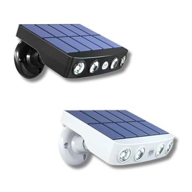 Imagem de Luminária Solar de Parede com Detector de Movimento e Sensor Noturno – 4 LEDs 500 Lumens, 3 Modos de Luz, Resistente à Chuva e Bateria Recarregável