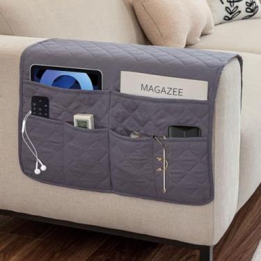 Imagem de Buenanir Organizador de apoio de braço de sofá, impermeável, suporte para poltrona, suporte de controle remoto para poltrona, reclinável, antiderrapante, com 6 bolsos para revista, tablet, telefone