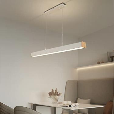 Imagem de Lustre LED moderno com regulagem de intensidade, luminária pendente para cozinha e sala de jantar, design contemporâneo, altura ajustável, acabamento branco, 62 x 6 cm (24 x 2 polegadas)