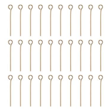 Imagem de HARFINGTON 100 pinos de cabeça de olho aberto 2,4 cm 24 mm mini pinos de fio de metal contas pequenas agulhas a granel para brinco, pingente, colar, pulseira, berloque, joias, achados, champanhe