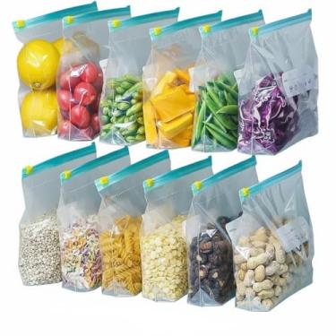 Imagem de Sacos Plásticos Reutilizáveis com Fecho Zip 26 x 32 cm - Kit 10 Peças Transparente Herméticos Resistentes e Ecológicos