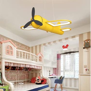Imagem de Luminária pendente moderna LED, lustre moderno LED, avião, luz azul amarela, compatível com quarto de criança, bebê, meninos, iluminação, lustre doméstico (cor: azul sma
