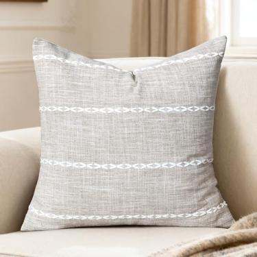 Imagem de QoBexim Capa de almofada decorativa de linho de algodão treliça capas de almofada quadradas bordadas modernas capas de almofada decoração de casa para sofá cadeira quarto sala de estar, 50 x 50 cm
