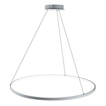 Imagem de 1-Luminária Pendente Circular, Lustre LED de Metal Acrílico Moderno Suspenso Ajustável para Sala de Estar, Quarto, Cozinha, Branco + Luz Branca-100cm