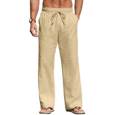Imagem de Calças de linho casual Sailwind para homens, praia, verão, cáqui