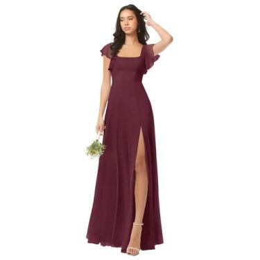 Imagem de Vestido de dama de honra Oisslec A Line Cabernet Chiffon Long US14