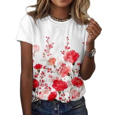 Imagem de Camiseta ZOCANIA com estampa floral feminina, mistura de algodão