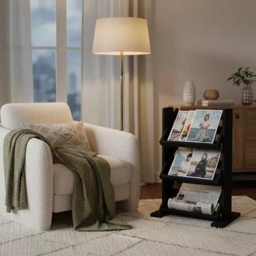 Imagem de Revisteiro de Piso Chão Porta Revistas Livros Preto Laca - Formalivre