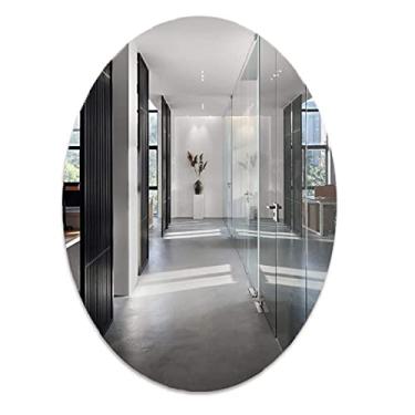 Imagem de Espelho oval moderno e simples de banheiro autoadesivo para banheiro espelho de maquiagem de parede espelho de lavatório de parede adorável espelho decorativo estilo chique torna o tema do seu quarto