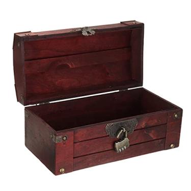 Imagem de Baú de madeira antigo caixa de armazenamento de tesouro de madeira para guardar brincos pequenas coisas
