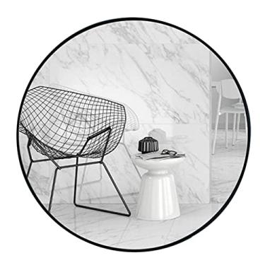 Imagem de Espelhos de banheiro espelho de banheiro montado na parede 50 cm/19,7 polegadas moldura de metal redondo preto espelho de maquiagem espelho de parede