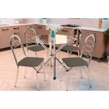 Imagem de Kit 4 Cadeiras Sala Jantar Volga C- Tampo De Vidro 95cm E 4 Cadeiras Holanda Cromada - Courano Marrom - Kappesberg