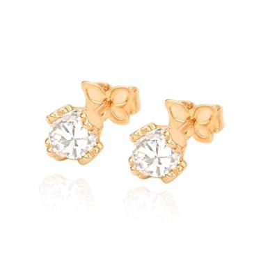 Imagem de Brinco Feminino Rommanel Solitário Banhado a Ouro 18k com Cristais 524