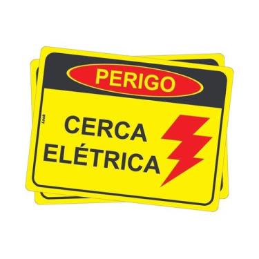 Imagem de Kit 2 Placas de Sinalização - Aviso de Perigo: Cerca Elétrica e Risco 
