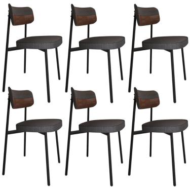 Imagem de Kit 06 Cadeiras Estofada Para Sala de Jantar Astrid Preto C01 Linho Preto Courino Whisky - Lyam Decor