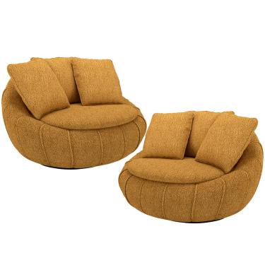 Imagem de Kit 02 Poltronas Giratórias Para Sala de Estar Kira M03 Bouclê Mostarda - Lyam Decor