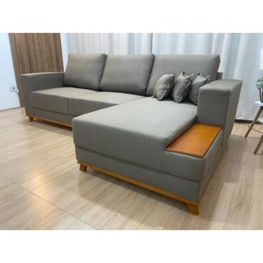 Imagem de Sofá 3 Lugares 2,50 m Linho Marrom Chaise Aline Plus